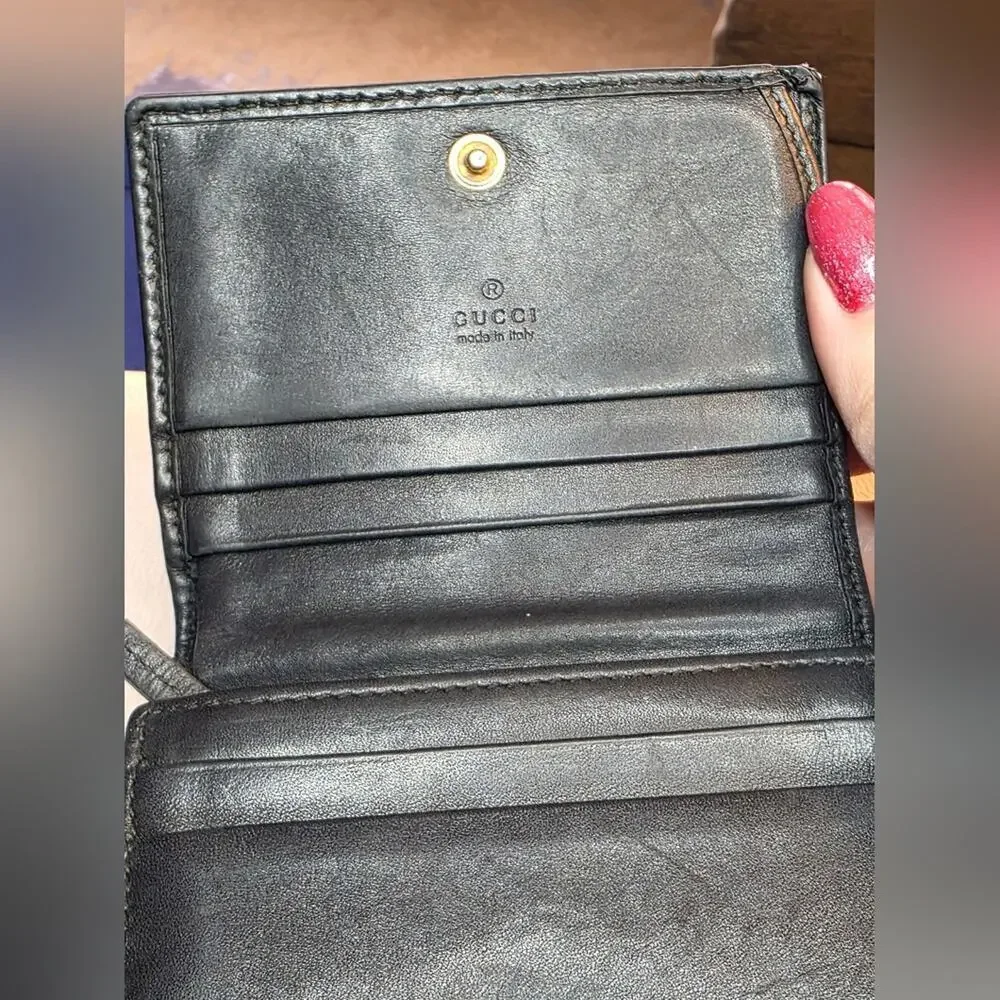 Gucci Marmont GG Matelassé Black Leather Snap Wallet Unisex Excellent 1A